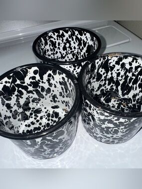 Lot of 3 Graniteware Speckled Black/White Enamel Mugs w/ Wear - Primitive